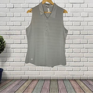 Women’s Adidas Crew Gray Stripe‎ Sleeveless Golf Polo Shirt Size XL